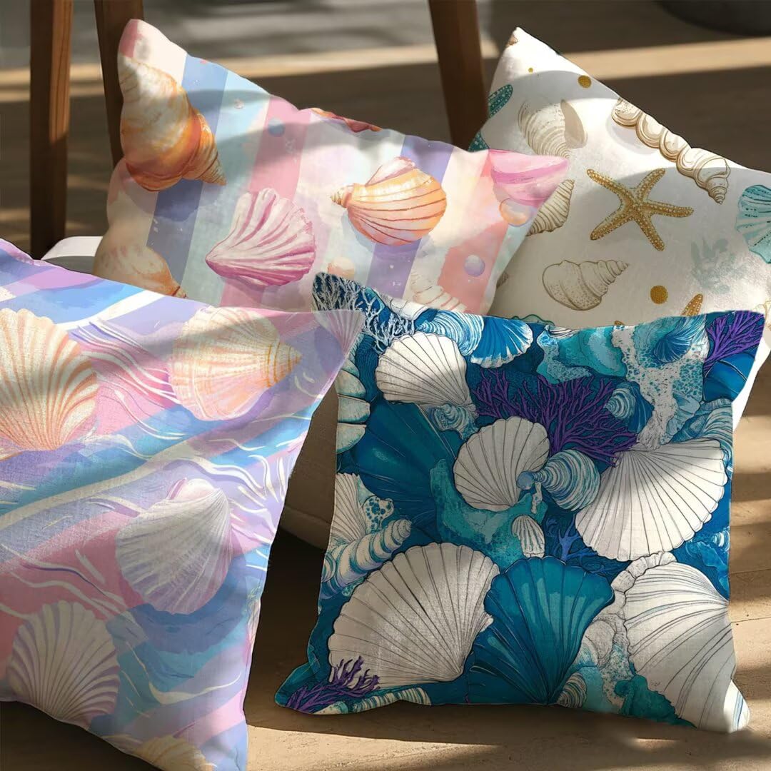 Fundas Cojines 50x50 cm Exterior Cojines Verano Fundas de Almohada Juego de 4, Cuadrados Funda Cojin Vieira Almohadas con Cremallera, Sofa Cama Decorativos para Hogar, Jardín, Salón y Dormitorio Ym567