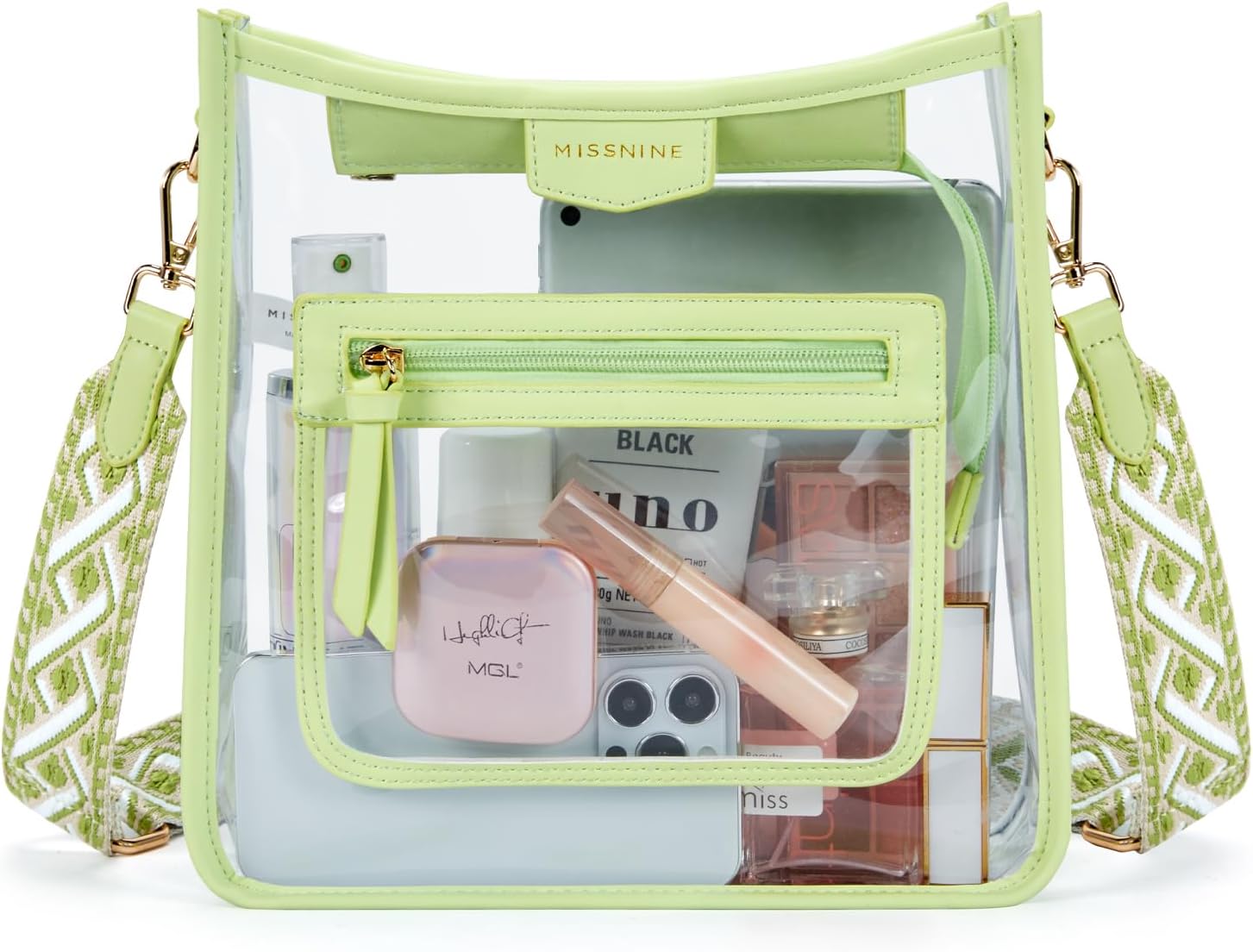 Missnine Clear Crossbody Bags for Women Stadium Approved Clear Purse for Concert Transparent Plastic Bag with Guitar Strap