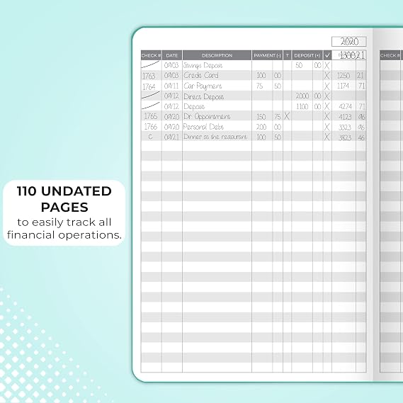 Clever Fox Check Register Deluxe Checkbook Log with Check & Transaction Registers, Bank Account Register Booklets for Personal and Work Use, A5-Sized Hardcover, Turquoise