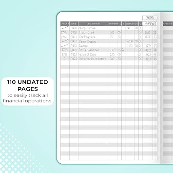 Clever Fox Check Register Deluxe Checkbook Log with Check & Transaction Registers, Bank Account Register Booklets for Personal and Work Use, A5-Sized Hardcover, Turquoise