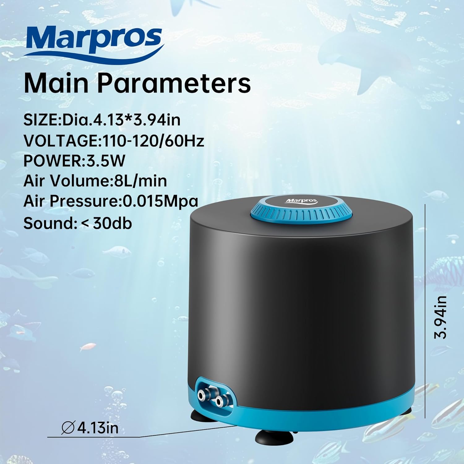 Aquarium Air Pump with Adjustable Double Outlet air Stone Bubbler for Fish Tank, Silent Fish Tank Aerator with Accessories, 3W/6W/10W for Up to 250 Gallon Tank