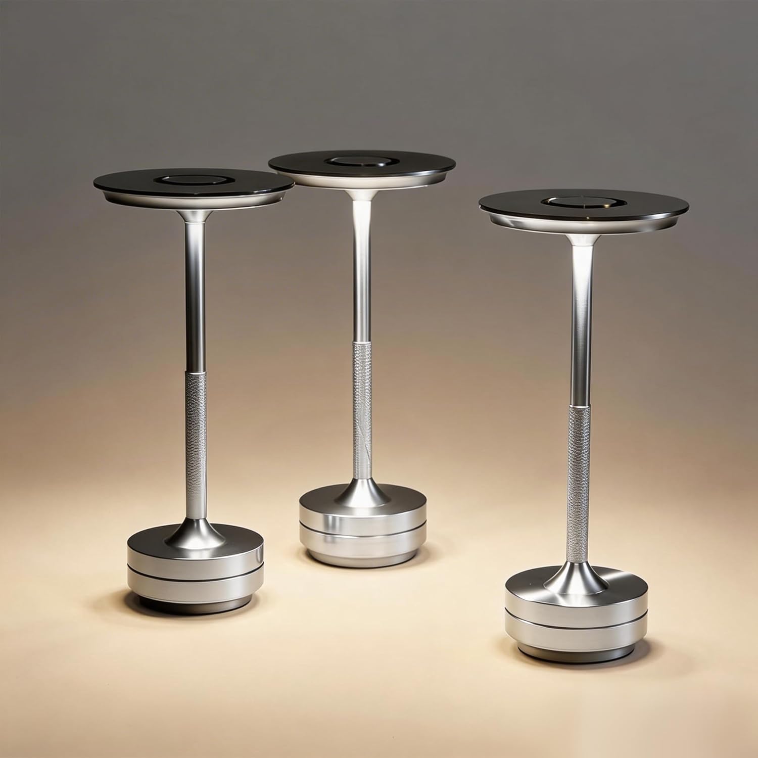 Cordless Rechargeable LED Table Lamp, 11.5 inches Modern Portable Desk Lamps 3 Colors Adjustable Brightness, 2600 mAh Battery Powered Table Light for Bar Restaurant Dining Silver 2Pcs