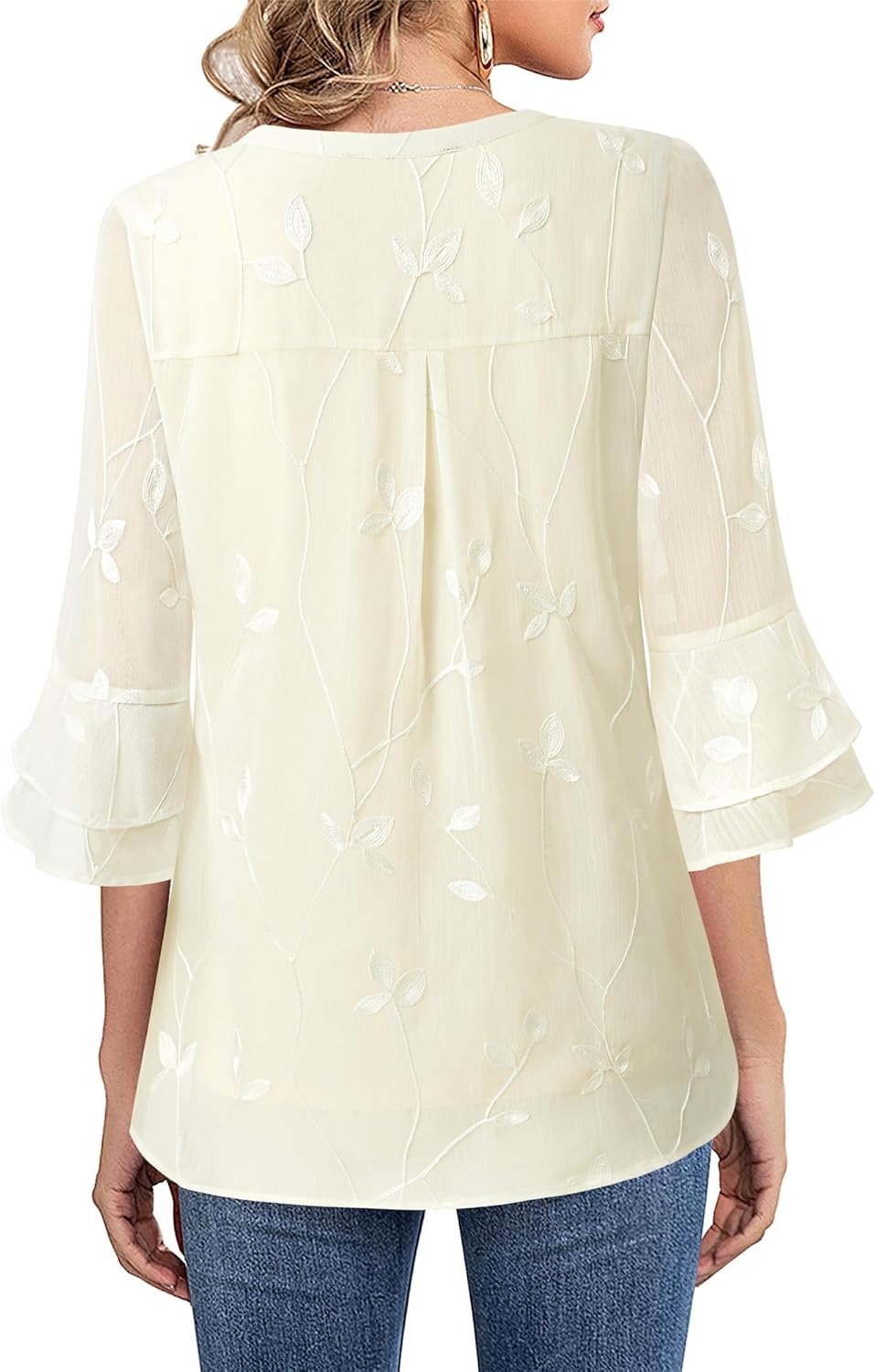 Lotusmile Womens Tops Dressy Casual 3/4 Tiered Bell Sleeve Blouses Double Layered Chiffon Work Tunic Shirts - Image 5