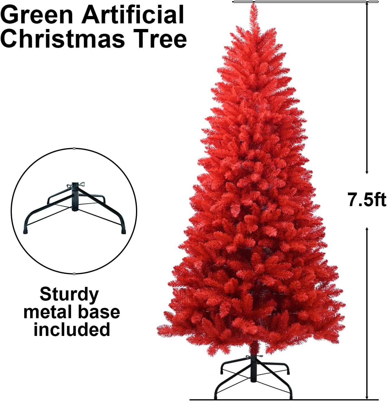 Artificial Christmas Tree with Hinged Branches and Metal Stand for Indoor Holiday Display