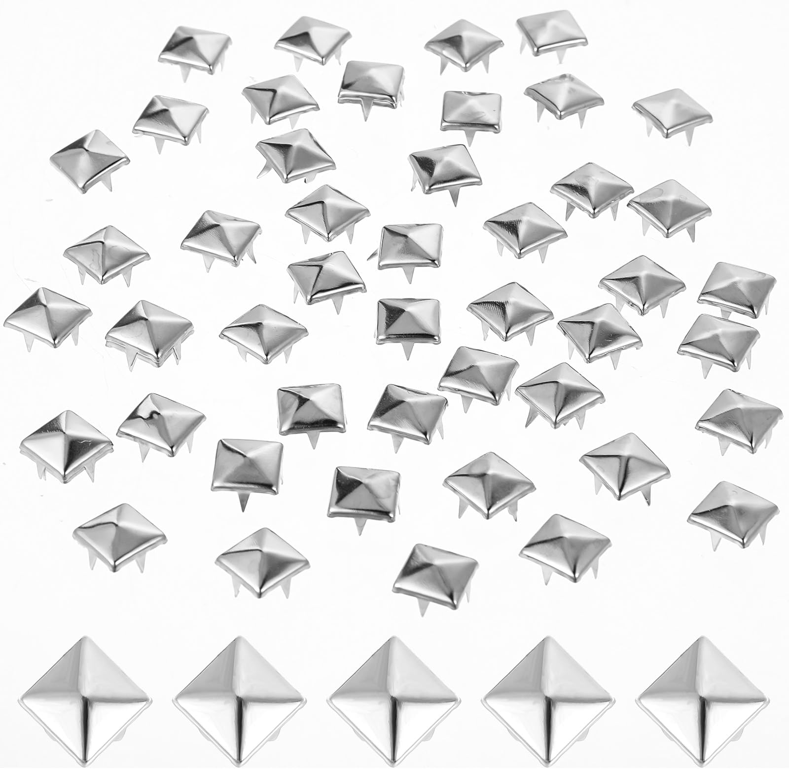 Pack of 100 4 Claws Square Rivets, Pyramid-Shaped Punk Rivet Bolts, Leather Rivets Square for Shoes, Bags, Bracelets, Clothing (Silver 10 mm)