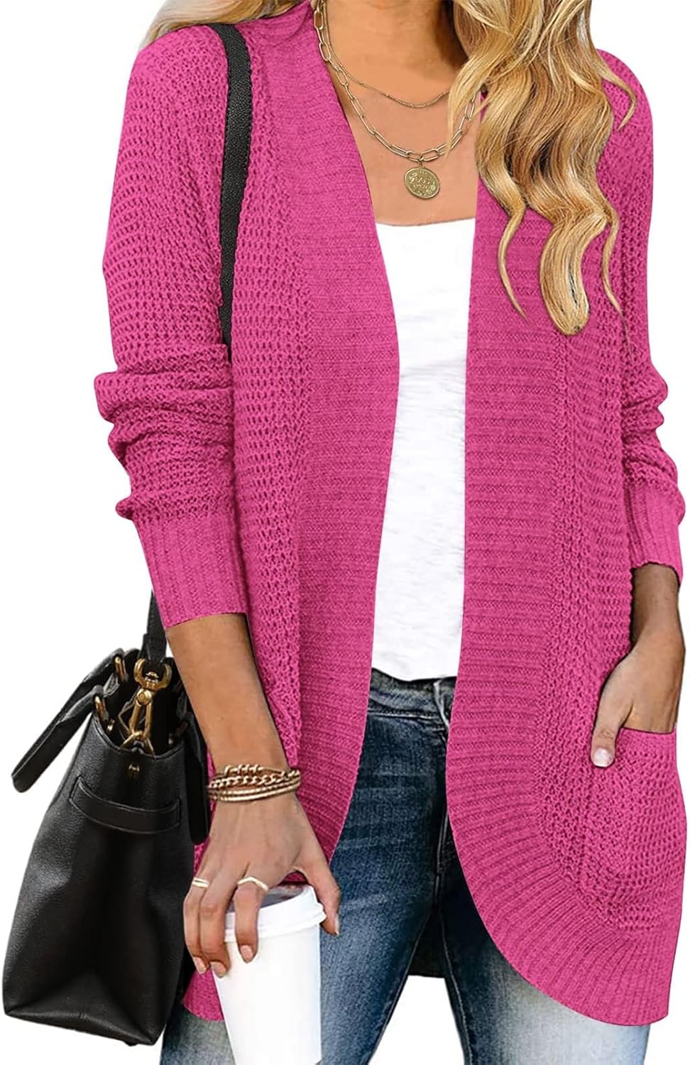 ZESICA Women's Fall Winter 2025 Long Sleeve Open Front Casual Lightweight Soft Knit Cardigan Sweater Outerwear