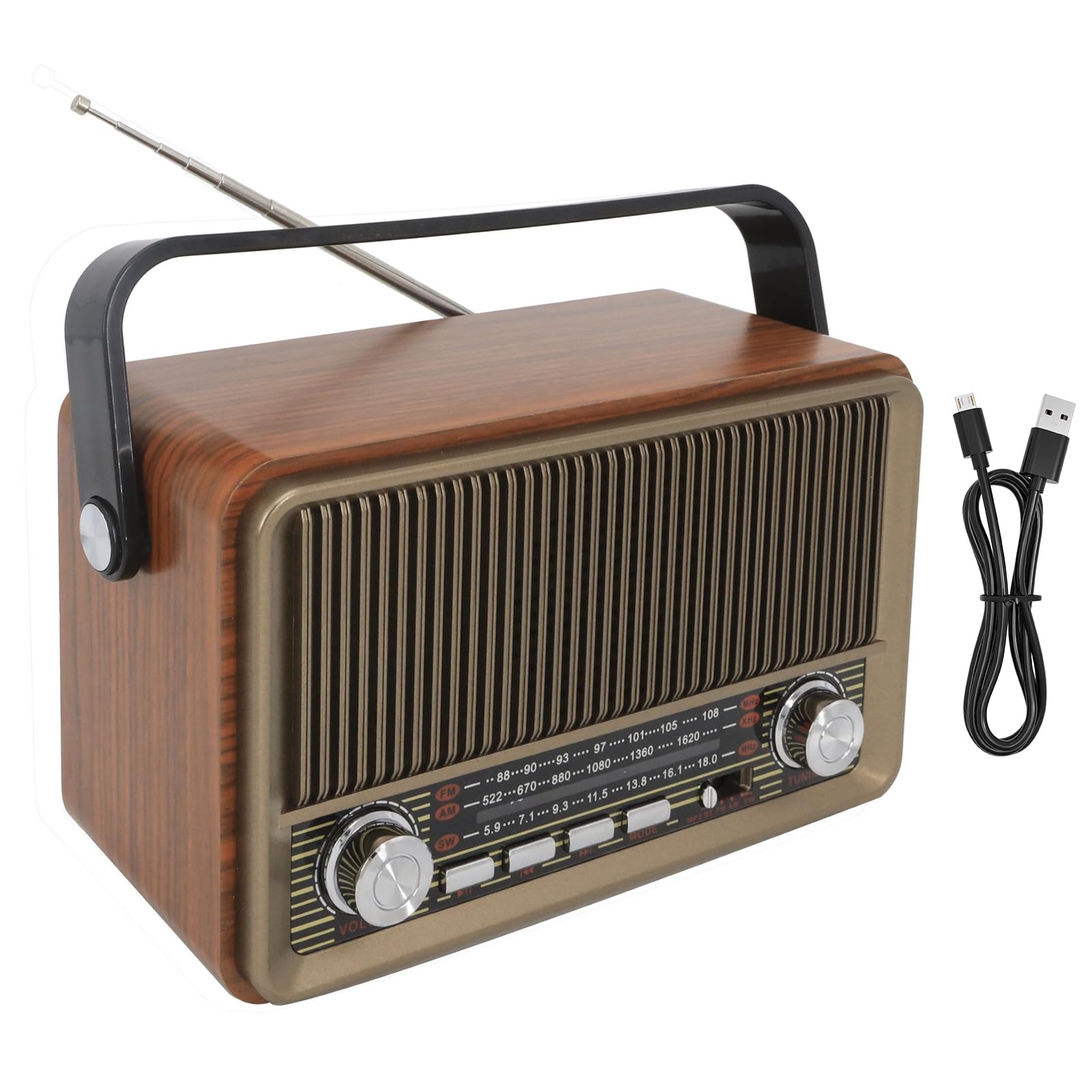 AM/FM/SW Retro Radio mit Bluetooth, Kofferradio mit 1200mAh Akku, Küchenradio Nostalgie Radio Klein, Vintage Radios, Unterstützt USB/TF/AUX Funktion, Einfaches Radios für Zuhause, Büro, Outdoor