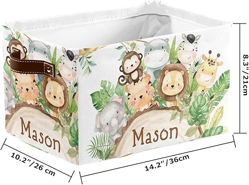 Miniatura 3 de Deven Cestas de almacenamiento grandes personalizadas con bonitos animales de la selva para organizar estantes con asa, contenedores de