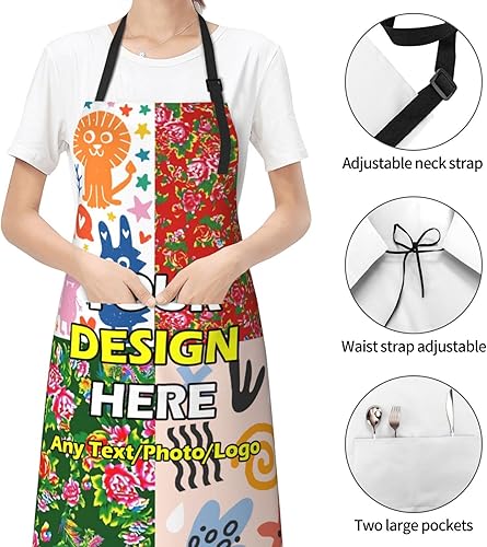 Miniatura 7 de Delantales impermeables personalizados para diseñar tu propia imagen, logotipo, texto, añadir fotos, delantal para cocinar hornear, 33 x 27.5