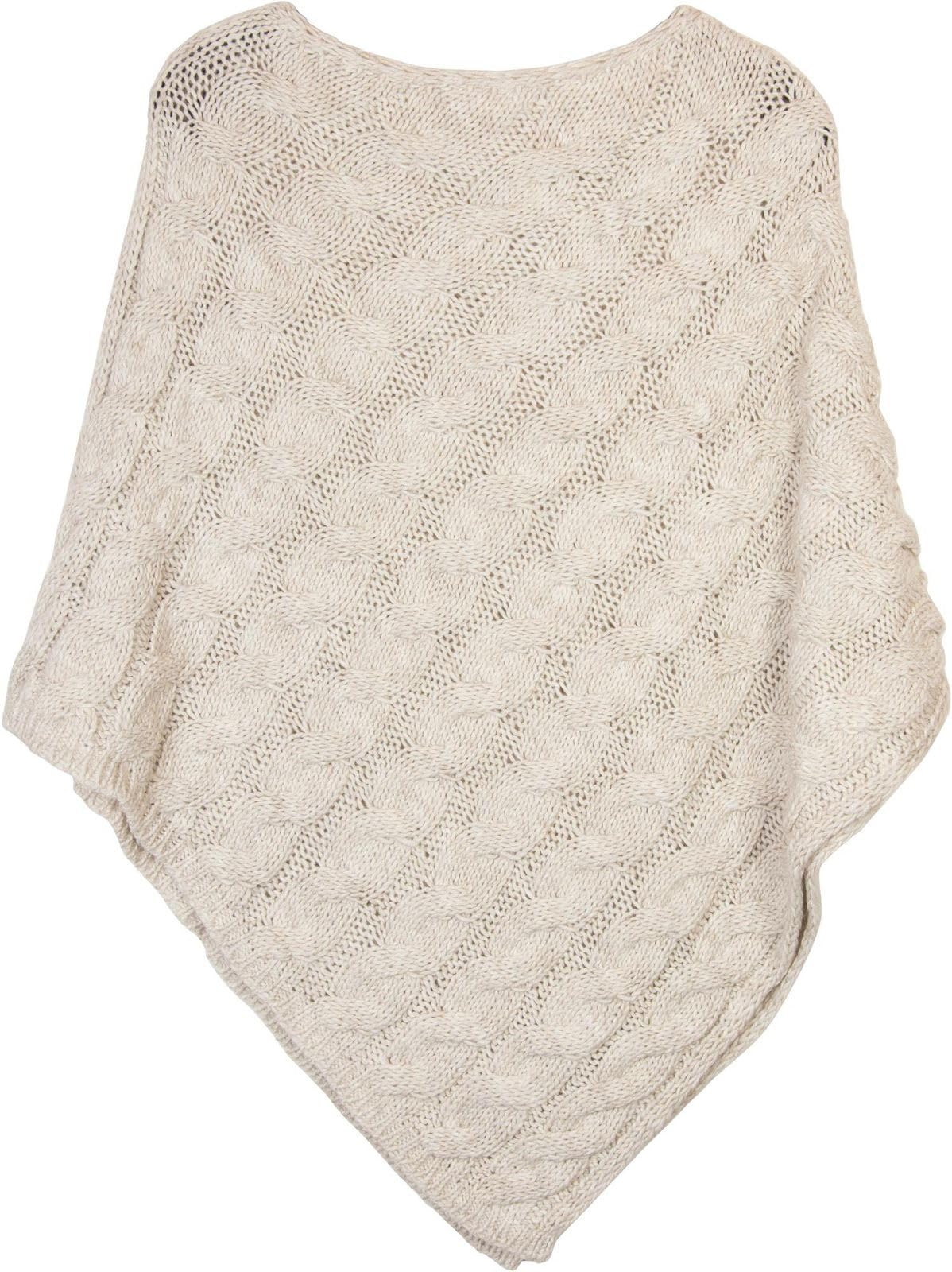 styleBREAKER Knitted Poncho with Cable Pattern, Round Neck Knit Poncho, Chunky Knit, Women's 08010040, Colour:Beige