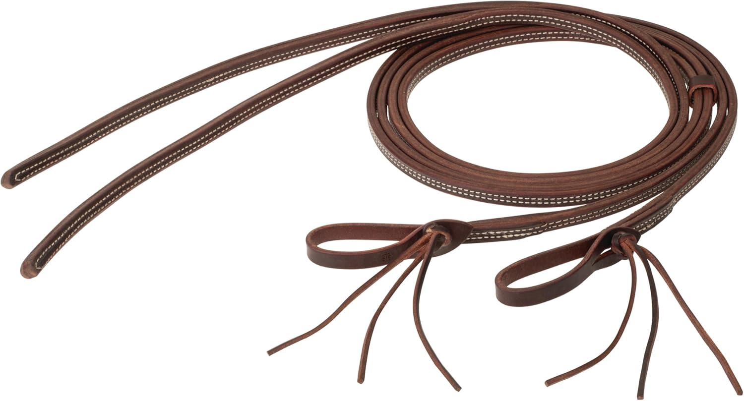 STS Ranch Signature Tack Latigo Leather Split Rein, Pineapple Knot, 8'