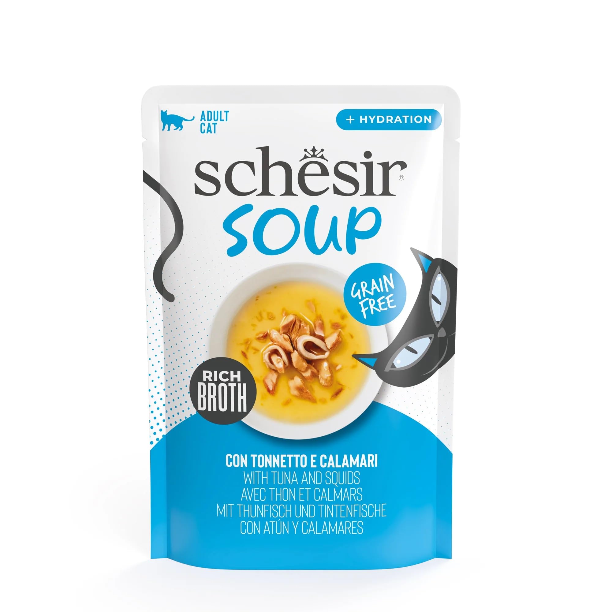 Schesir Soups | Highly Moisturizing | 12x40Gr | Various Flavors | (12x40Gr, Tuna and Squid)
