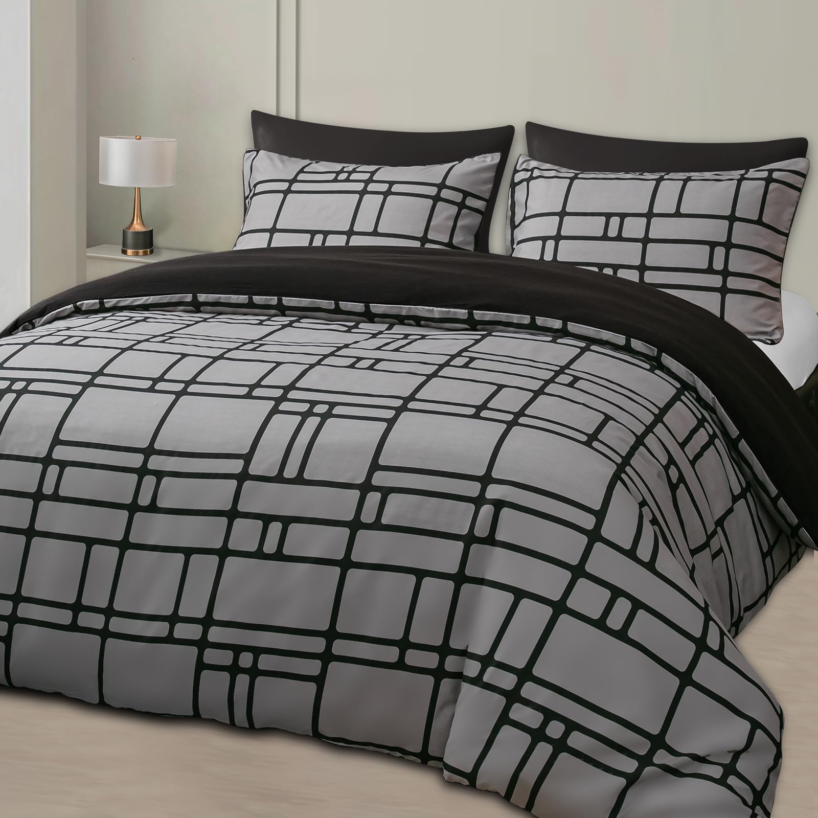 Pamposh 3 Pcs Single Duvet Cover Set with Matching Black Single Fitted Sheet 40 cm Extra Deep Pocket - UltraSoft Breathable Premium Microfibre Reversible Quilt Cover Bedding Set For All Seasons — view 58