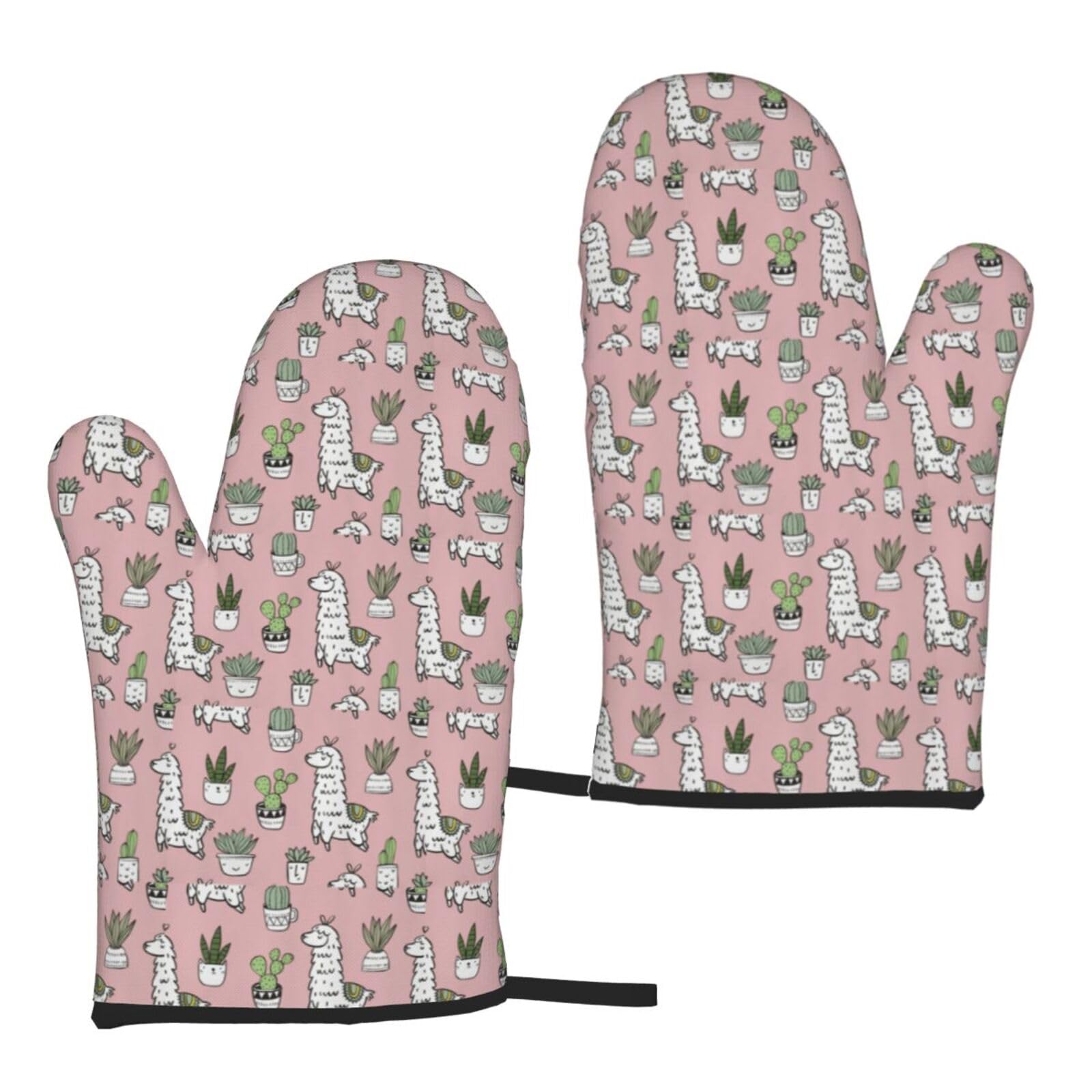 Alpaca And Cactus Print Women Men Universal Fit Heat Resistant Oven Gloves Cooking Grilling Indoor Outdoor