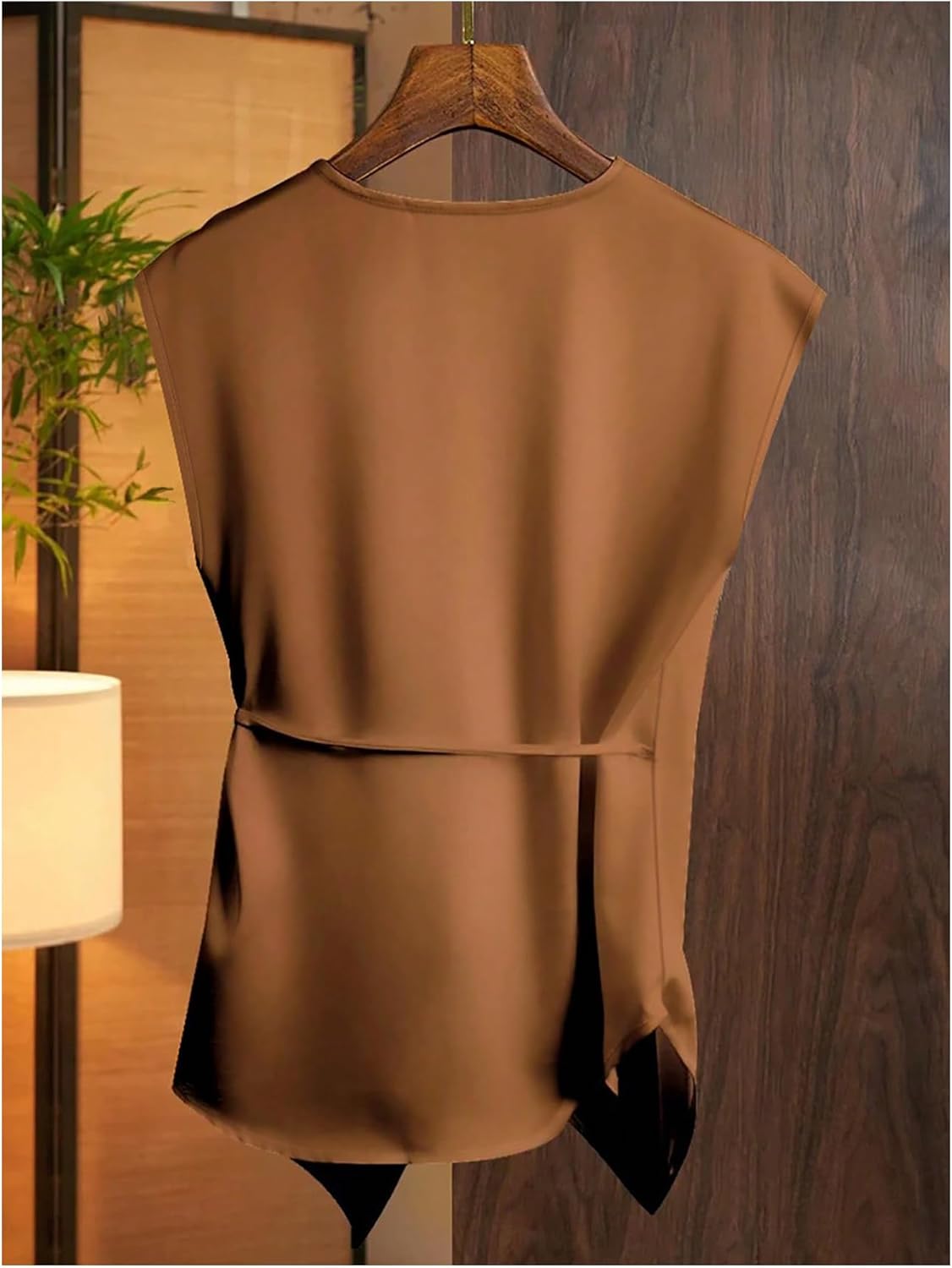 SOLY HUX Women's V Neck Satin Blouse Wrap Tie Side Sleeveless Shirt Summer Business Casual Tops - Image 3