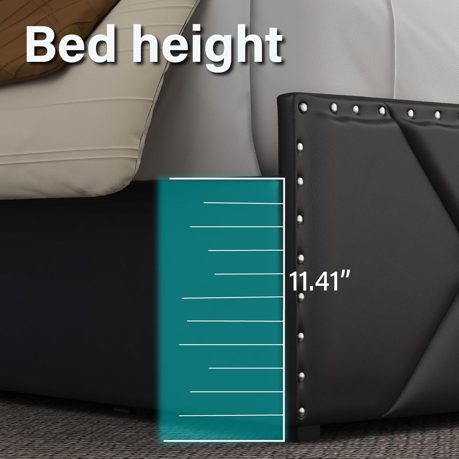 Full Size Upholstered Bed Frame with 2 Drawers and Square Stitched Button, Bed Frame with Charging Station and LED Lights, Upholstered Headboard with 2-Tier Storage Shelves, Black