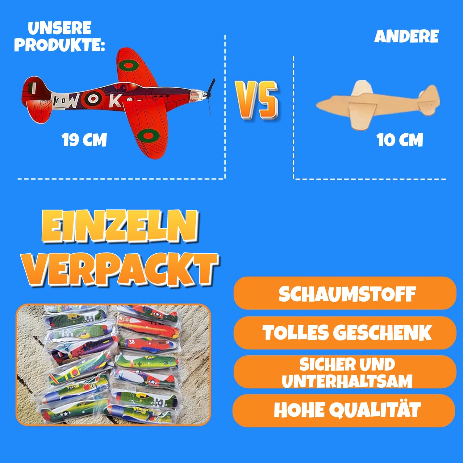 Bedwina Glider Planes – 36 sztuk, 20,3 cm samoloty bombowe z pianki dla dzieci, idealne na imprezy, urodziny, do torebek z upominkami i zabaw na świeżym powietrzu
