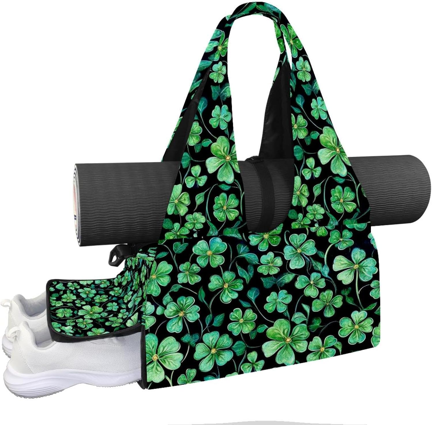 Yoga Mat Bag, Gym Workout Bag with Shoe Compartment, Eiffel Tower Florals Pilates Bag for Women, Quick Access Storage Yoga Tote Bag for Sports Travel Office