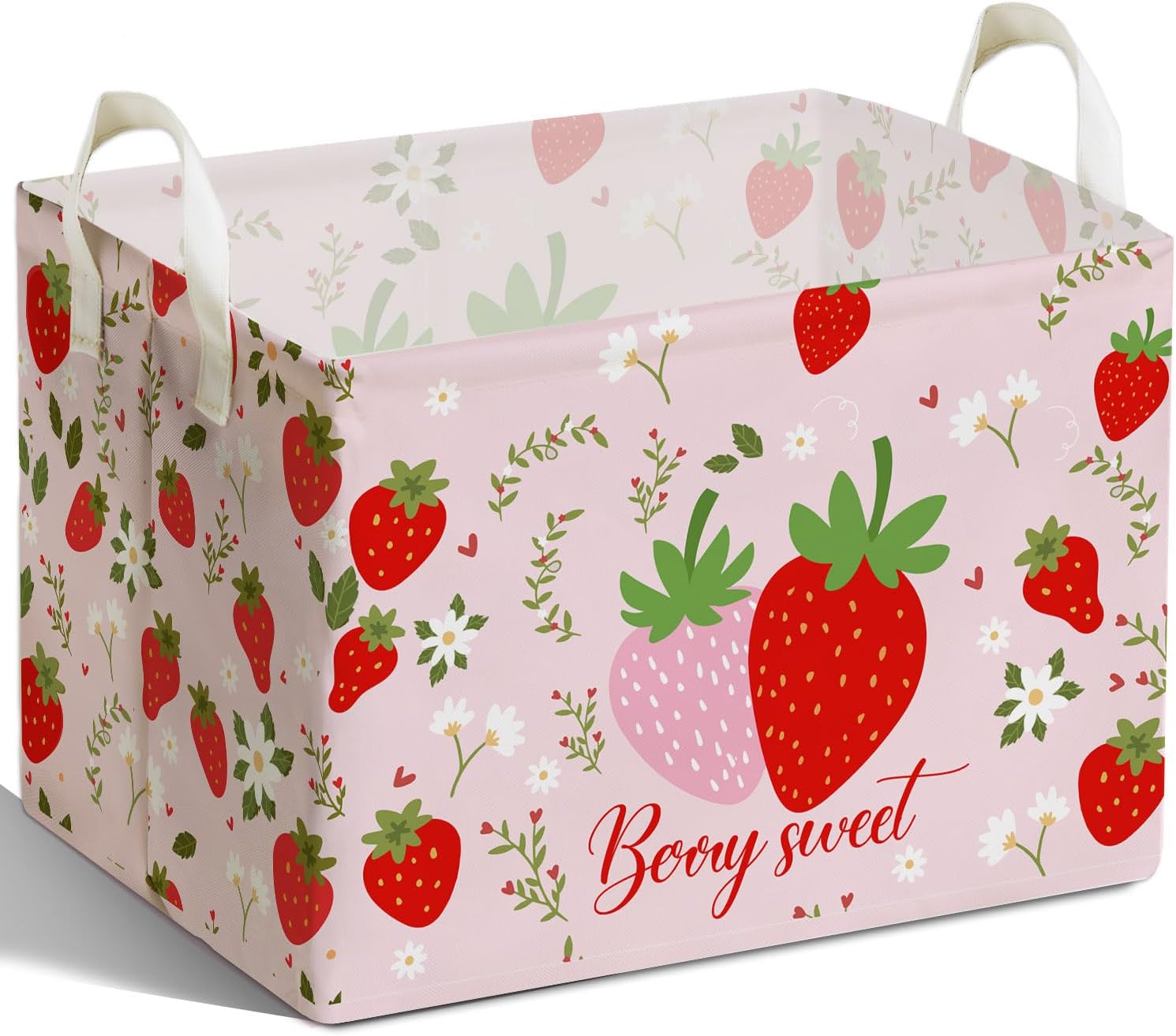 Strawberry Foldable Storage Box, Strawberries Waterproof Fabric Toy Organizer Box for Boys Girls, Strawberries Storage Boxes for Nursery Room, Strawberry Gifts Basket, Storage Basket for Room Decor