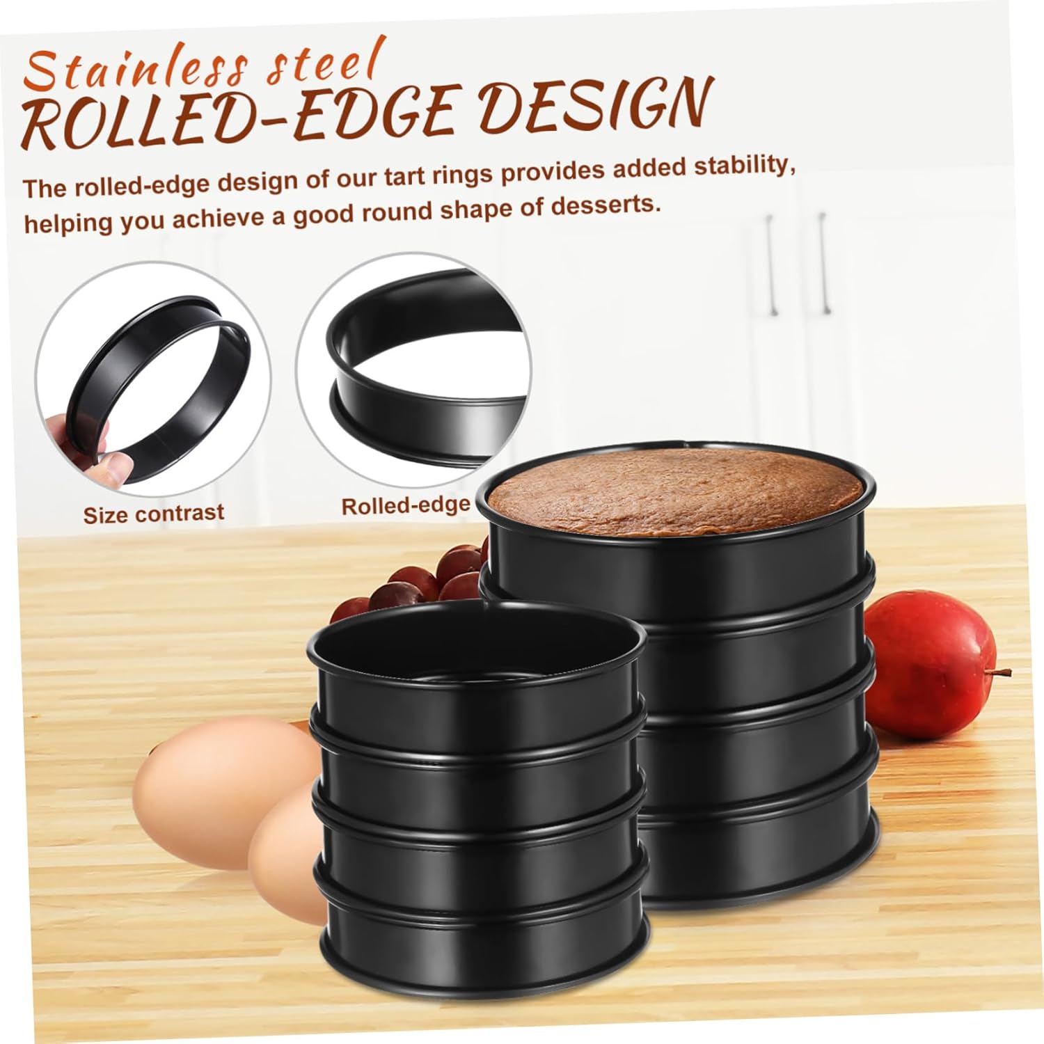 ABOOFAN 1 Set Double Rolled Stainless Steel Baking Molds for Cookies Tarts and Muffins Rings with Brush Pastry and Mousse Cake Tools for Consistent Results