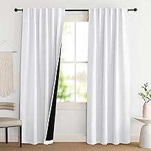 NICETOWN 100% 遮光窗帘板,冷光和全光阻挡窗帘,带黑色内衬,用于托儿所,84 英寸落差隔热窗帘（纯白色,2 件,宽 52 英寸）