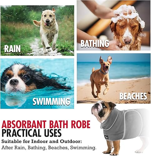 Miniatura 7 de Tuff Pupper Bata de baño para perro de secado rápido, toalla de felpa de 800 GSM, bata de baño súper absorbente para mascotas y cachorros, capucha