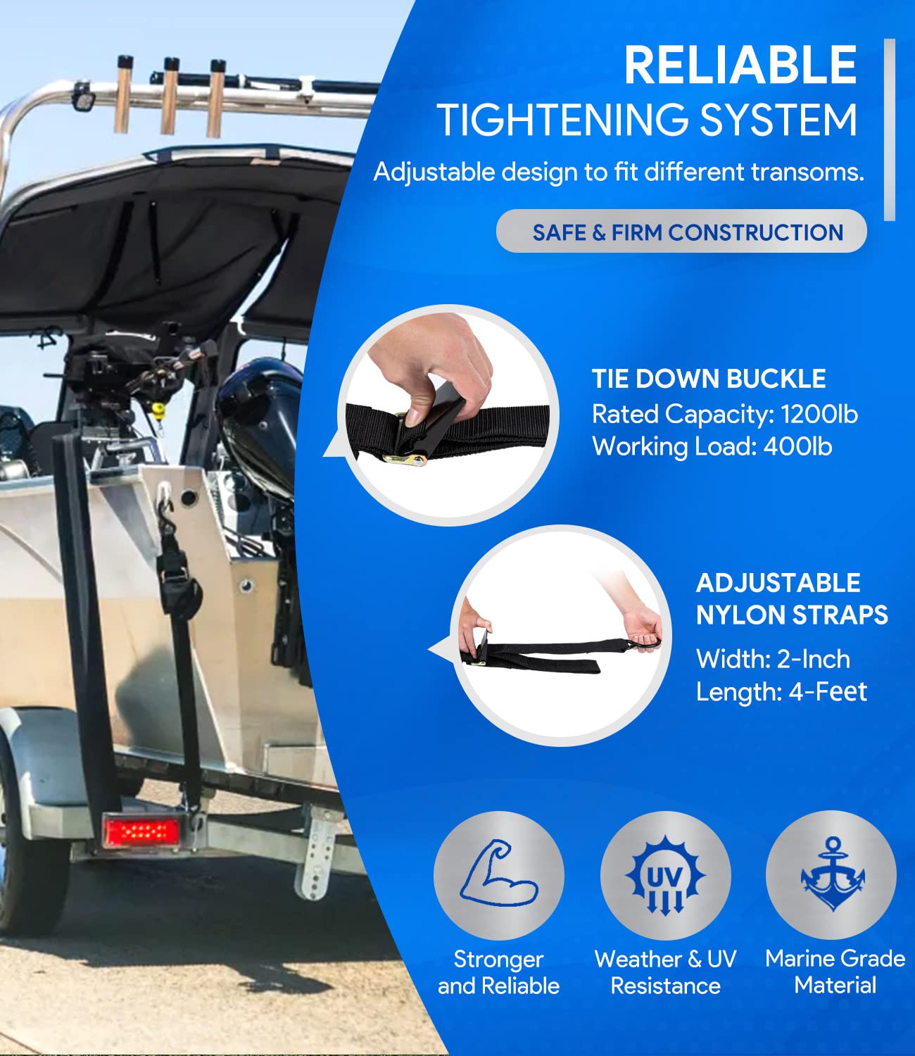 Stainless Steel Boat Tie Down Straps To Trailer (4PK) - 2" X 24" Heavy