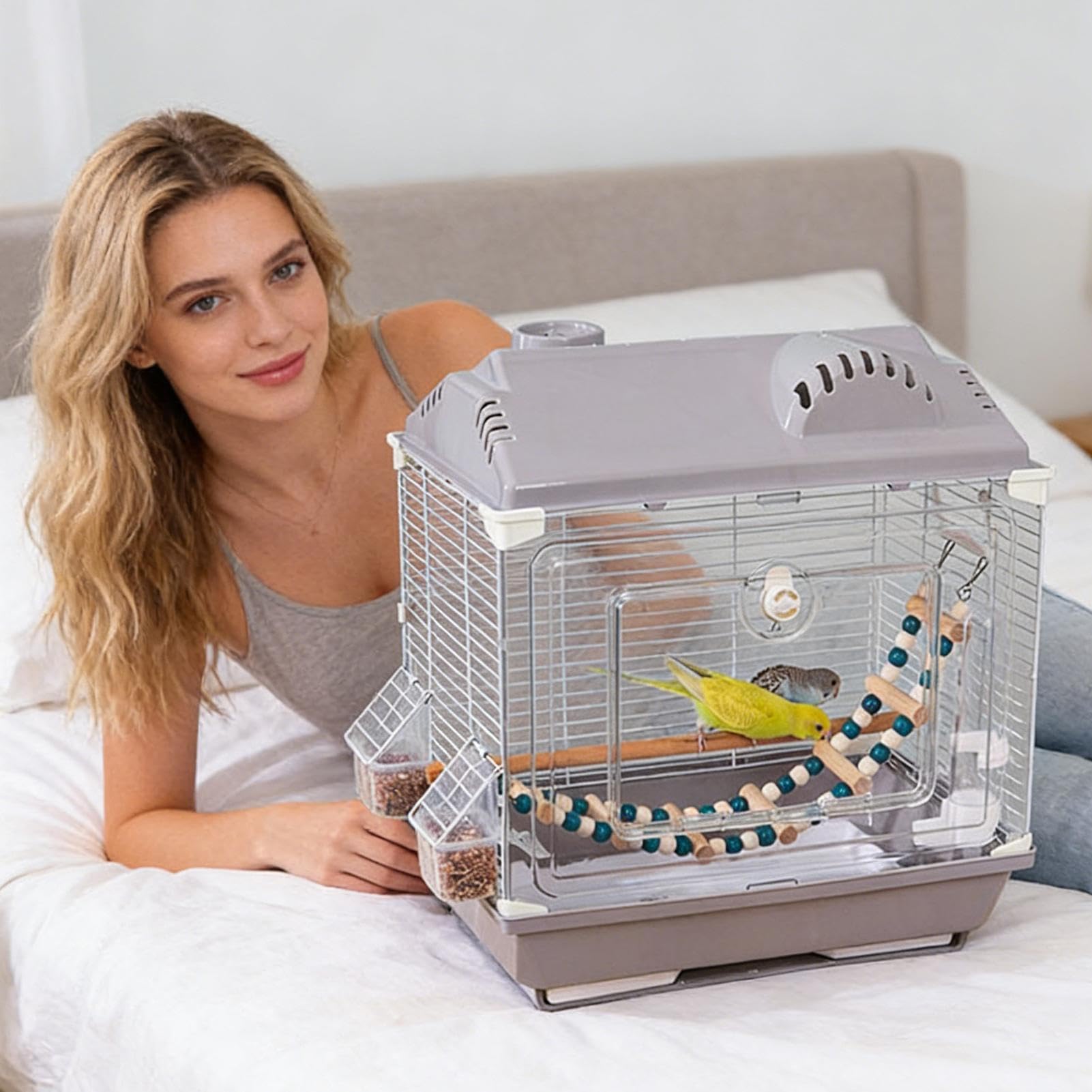 Transportín de Viaje para Aves Transportín Portátil Transpirable y Antifuga | Jaula Portátil con Bebedero y Percha para Estudiantes, Niñas, Jóvenes, Preescolares, Hijos, Hijas, Familiares y