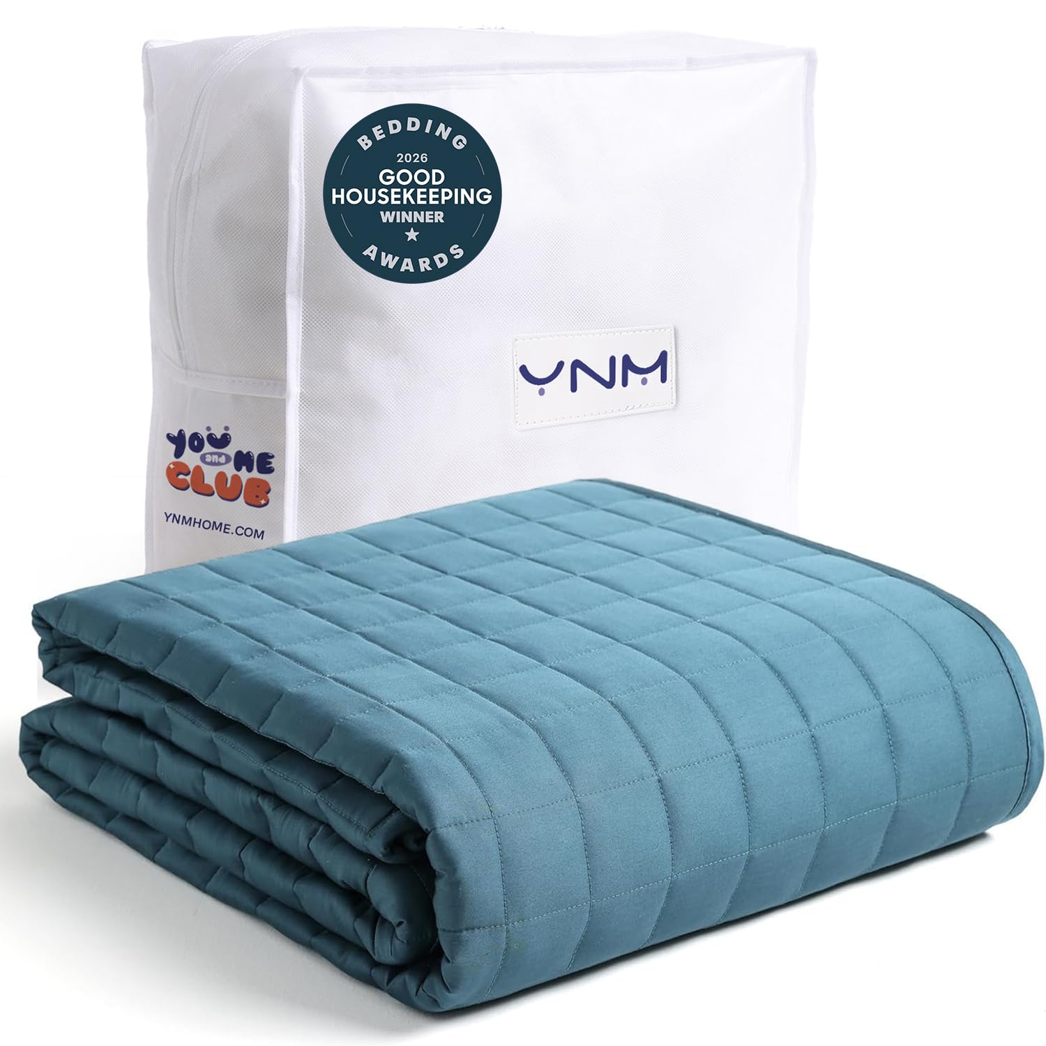 YnM Exclusive Weighted Blanket, Soothing Cotton, Smallest Compartments, Bed Blanket for One Person of 140lbs, Ideal for Twin/Full Bed (48x72 Inches, 15 Pounds, Peacock/Grey Reversible)