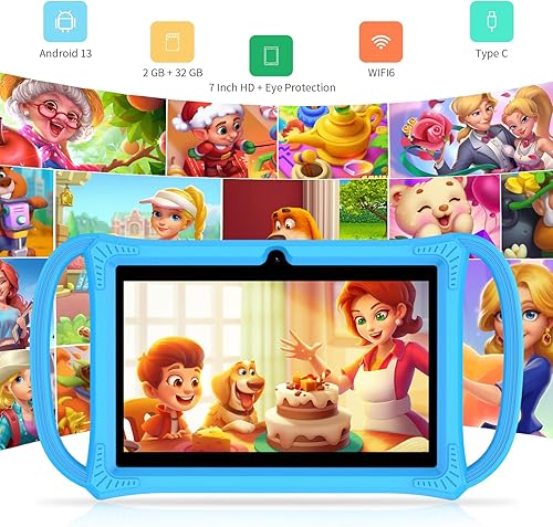 Miniatura 2 de PRITOM Tabletas para niños de 7 pulgadas, 32 GB, tamaño perfecto para tableta infantil con funda sin cremallera, WiFi, cámara dual, educación,
