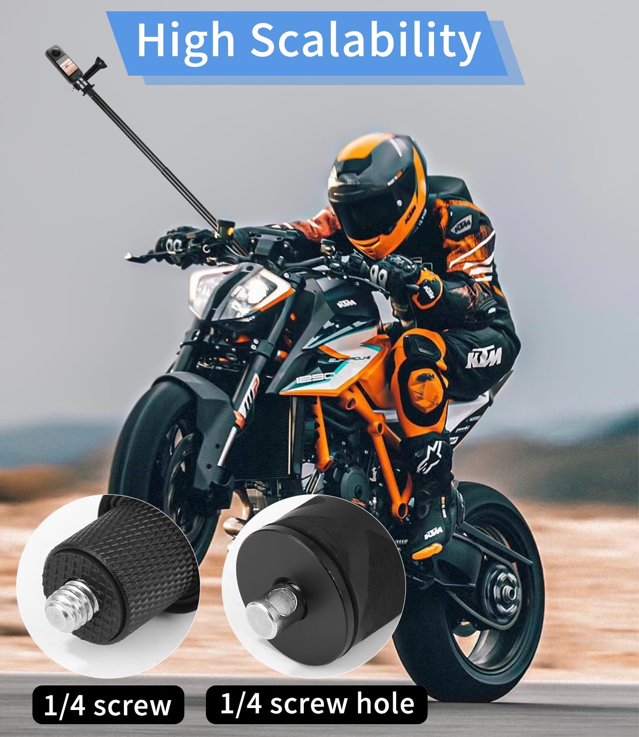 150cm Invisible Selfie Stick Aluminium, Dehnbarer Verlängerungsstab für Insta360, für GoPro, DJI, Action Kamera, Im Freien Sport Handstange mit Zubehör, Bergsteigerschnalle, 1/4 Schraube