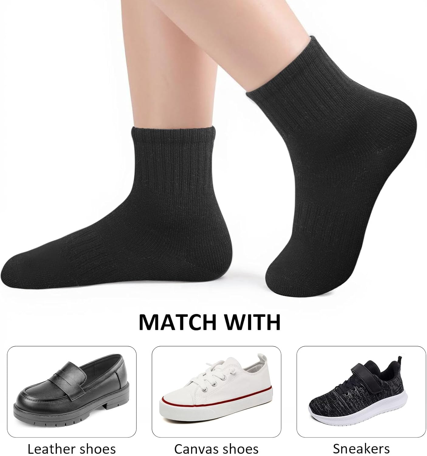 Kids Socks Crew Length: Athletic Cotton Soft for Sports & School - Boys Girls 3-15 Years Old (6 Pack) - Image 2