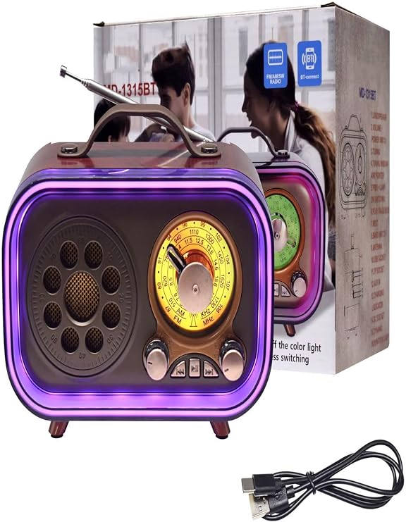 M-1315BT Bluetooth Subwoofer'lı Retro Radyo Şarjlı 3 Band FM/AM/SW Vintage Hoparlör USB TF Destekli Metalik