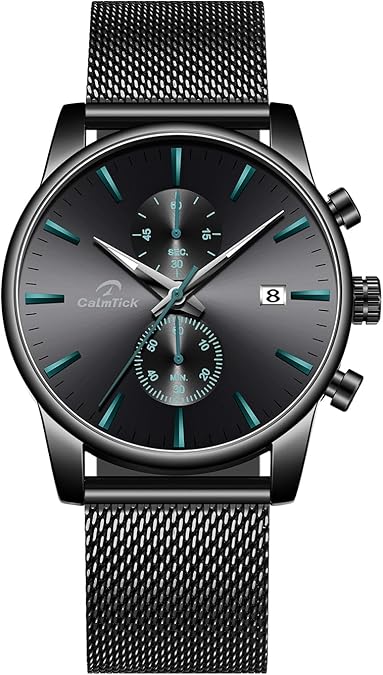 Professional Japanese VD51 Movement Mens Business Watch - 3 Year Battery Life, Luminous Hands, Date Display & Chronograph - Stainless Steel/Premium Leather Strap (Multiple Colors) Professional Japanese VD51 Movement Men