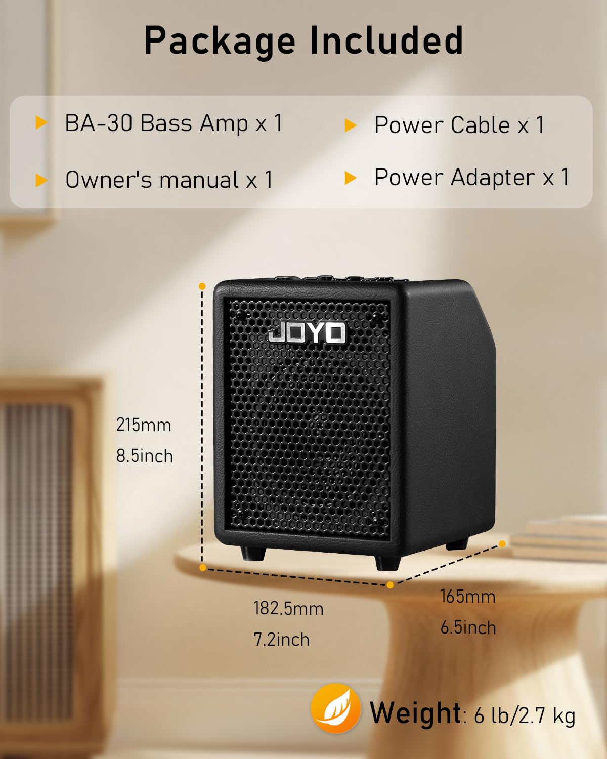 JOYO Altoparlante portatile da 30 W, con Bluetooth 5.1 + registrazione diretta OTG, EQ a 3 bande + compressore, esercizio di cuffie per bassisti, live streaming & solo (Vibe Cube BA-30, nero)
