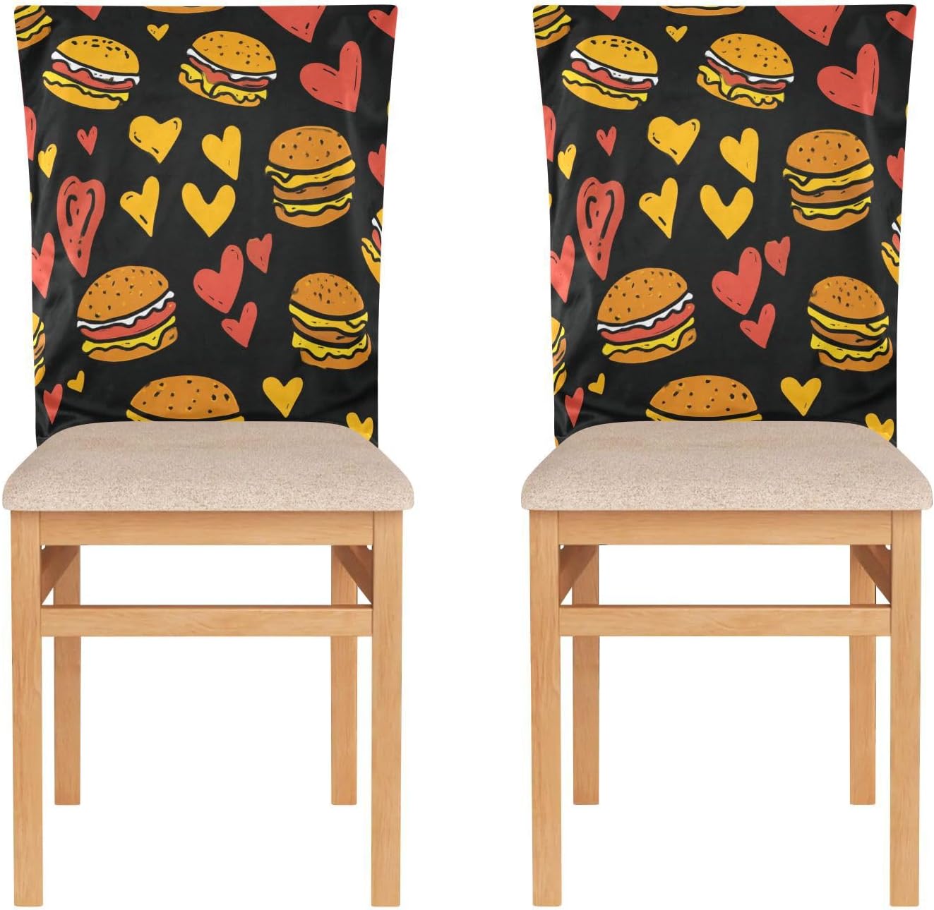 ALAZA Vintage Hearts Hamburgers Chair Back Cover Set of 6, Washable Reusable Removable Chair Slipcovers Decorative Chair Cover for Home Kitchen Wedding Party