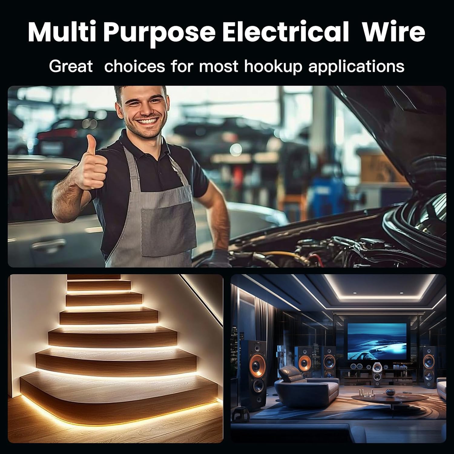10 Gauge Wire 200FT 12V/24V DC Low Voltage Electrical Wire 2 Conductors Cable Flexible PVC Jacket Copper Clad Aluminum Extension Cord for Speaker, LED Strips, Automotive,Business