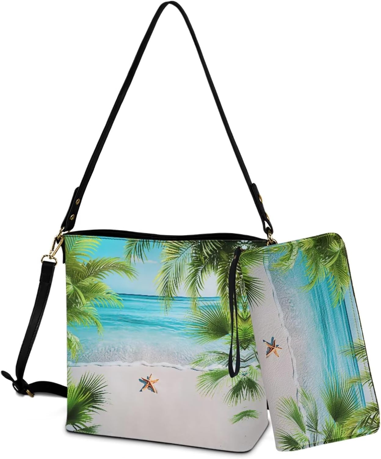 Bucket Bag Tote Purse Set for Women Trendy Leather Crossbody Handbag with Wrist Wallet for Working Shopping