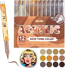 12 Pieces Paint Pen Set for Stone, Wood, Ceramic, Canvas, Glass, 12 Skin Colors, 1-5 mm Waterproof with Flexible Brush Tip for Painting, Stone, Wood, Ceramic, Canvas
