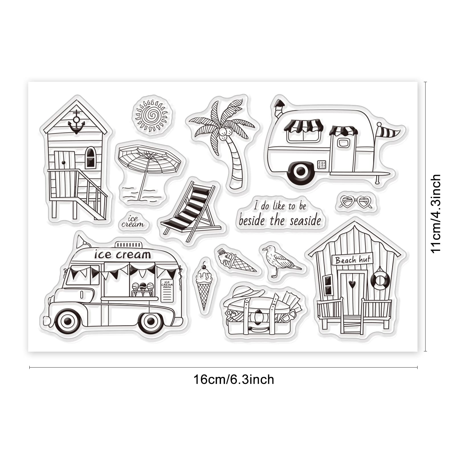 2 Timbri Trasparenti In Silicone Per Scrapbooking – Set Fai Da Te Con Motivi Gelato, Auto E Vacanze