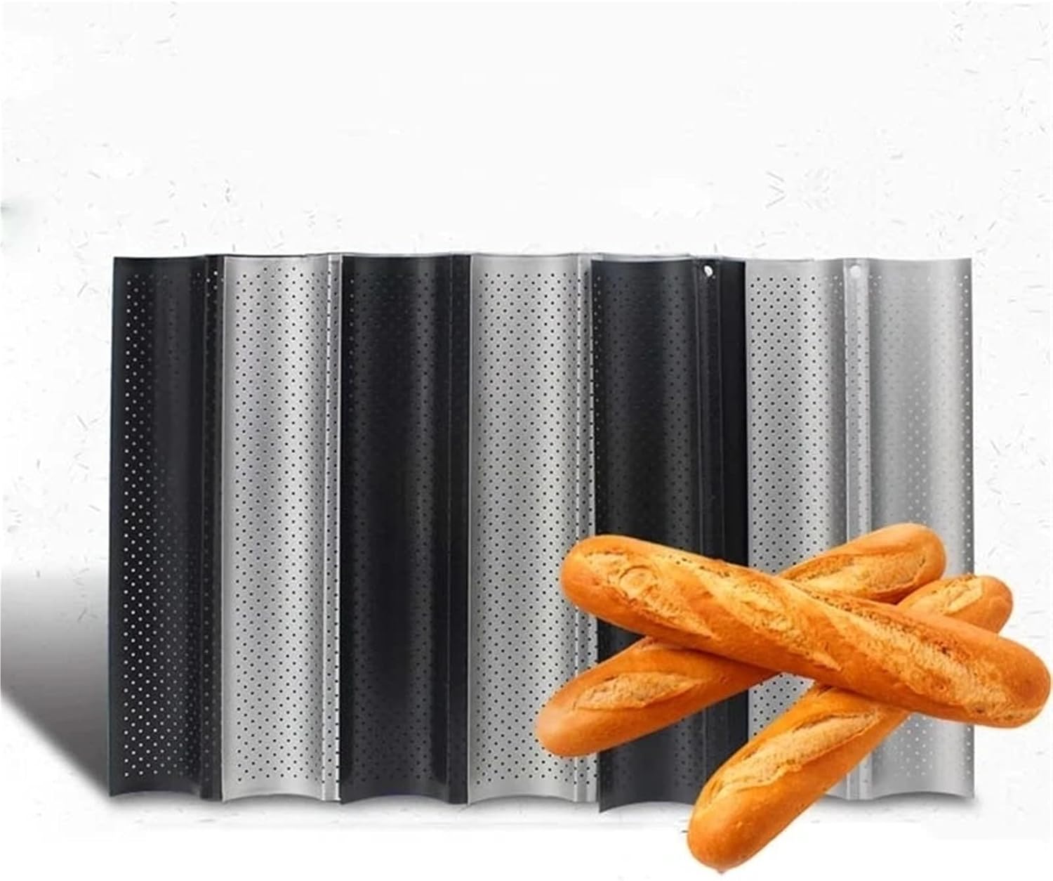 french bread baking pan French Bread Mold Bakeware Groove Waves Long Baguette Cake Oven Pastry Tray Toaster Tool Non-stick Baking Dishes(Silver,4 Groove)