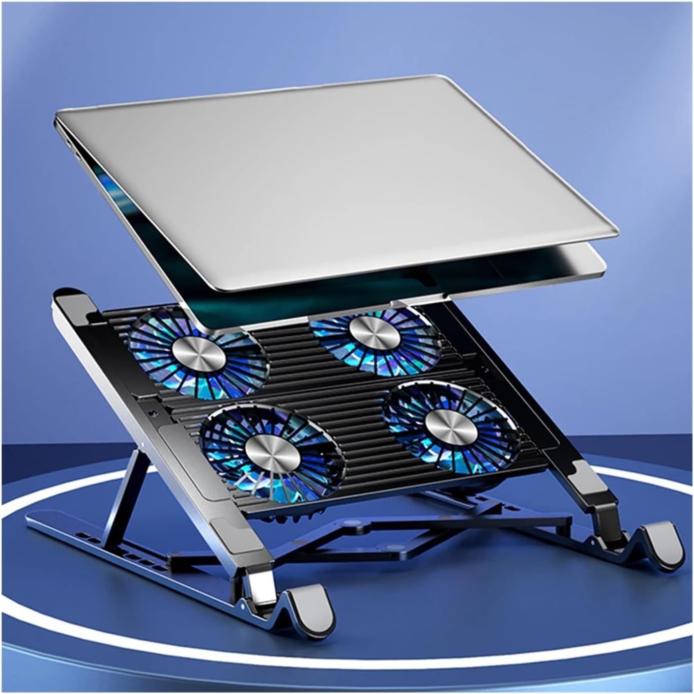 Silent Fan Laptop Cooler Pad Height Adjustable Notebook Stand for 11-17.3 Inch(4 Fan Black)