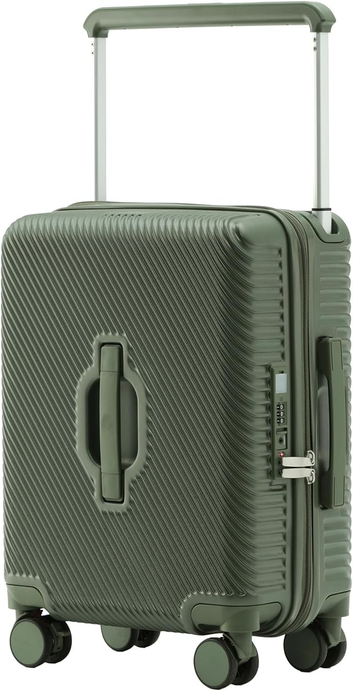LIGHTGO Suitcase with Brake Wheels and USB Port Hard Shell Check-in Suitcase Central Pull Handle Travel Combination Lock Dark Green 20 Inches