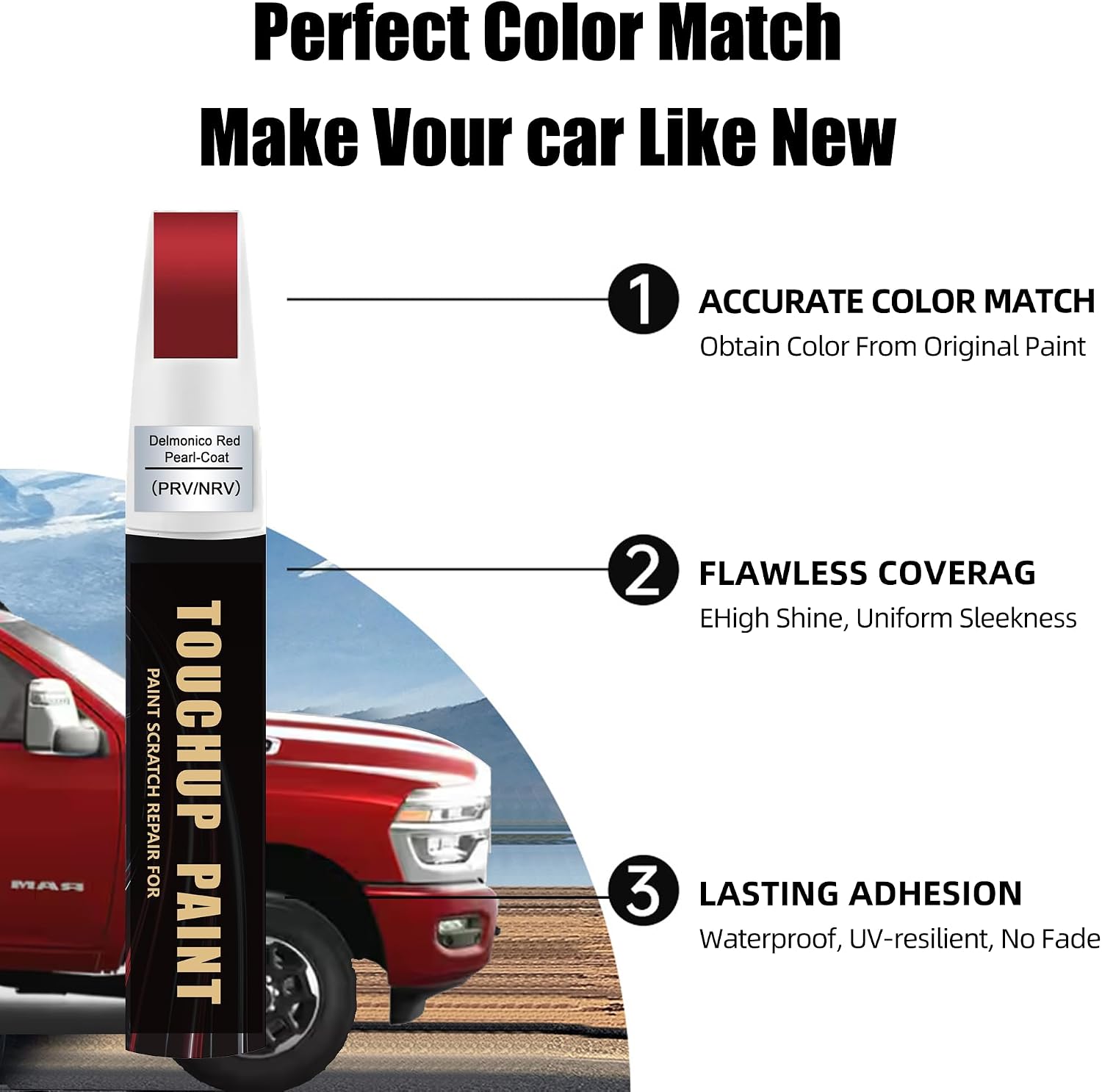 Delmonico Red Pearl-Coat(PRV/NRV) Car Paint Touch Up Pen for Dodge,2-In-1 Color Accurate Touch Up Car Scratch Repair Paint Match Dodge Series Automotive Scratch Remover for Nicks&Chips Repair