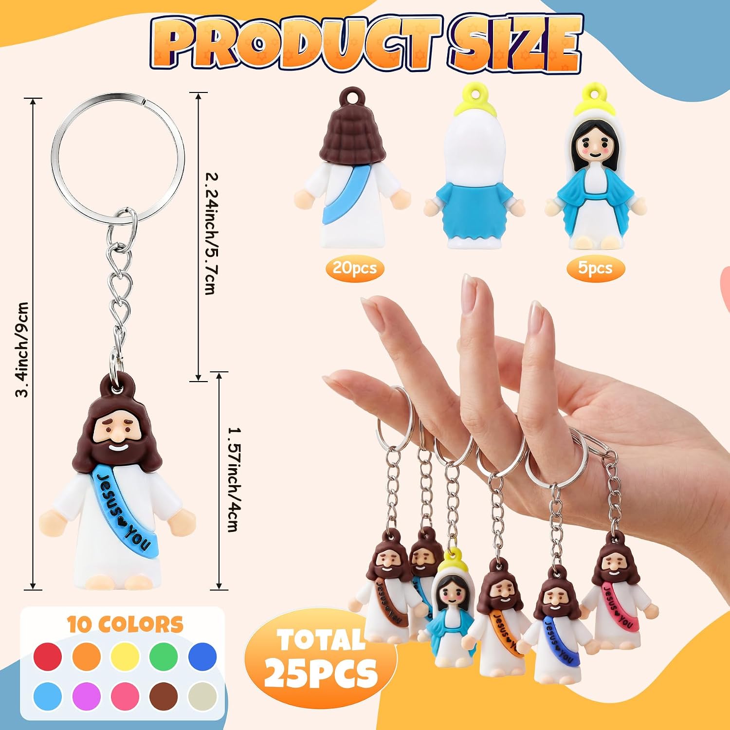 ACOCO 25 Pcs Little Jesus Keychain with 5 Virgin Mary Keychains