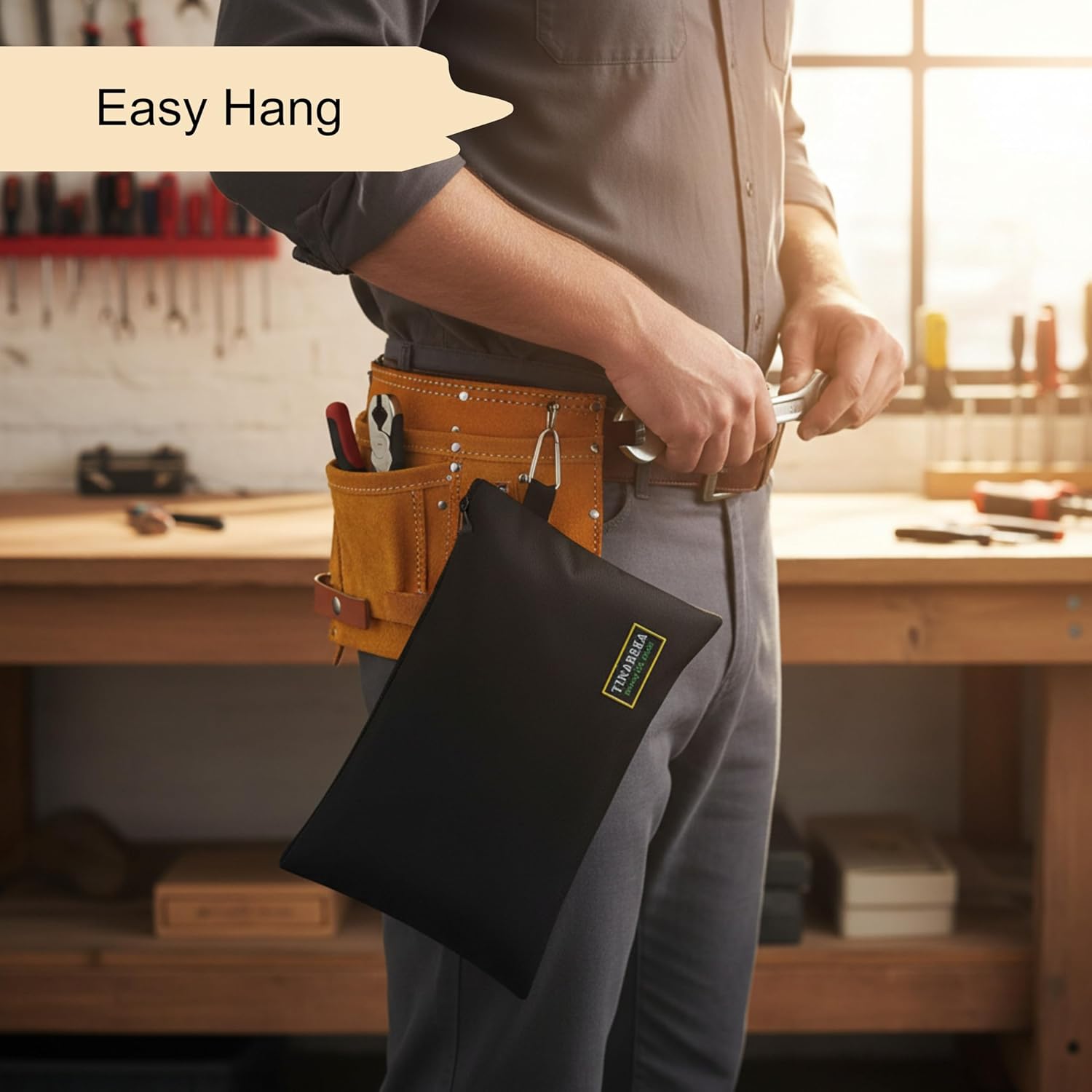 TINAREKASmall Tool Pouch Bag with Zipper - Canvas Tool Organizer for Men, 8-Pocket Waterproof Storage Case, Heavy-Duty Zippered Pouch for Electricians, DIY & Home Repair Tools Black (7.9 x 11.8 Inch)
