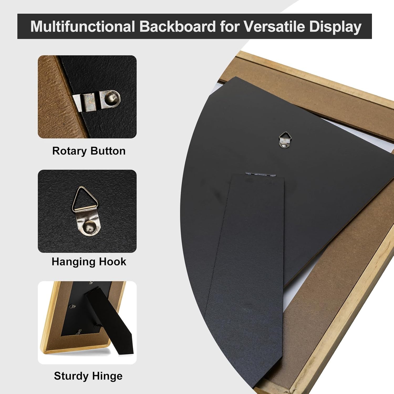 8x10 Picture Frame, Natural, Black and Rattan Trim, Pine Wood with Real Glass, Matted to 5x7, Vertical and Horizontal for Tabletop or Wall Hanging Display Photo Frame