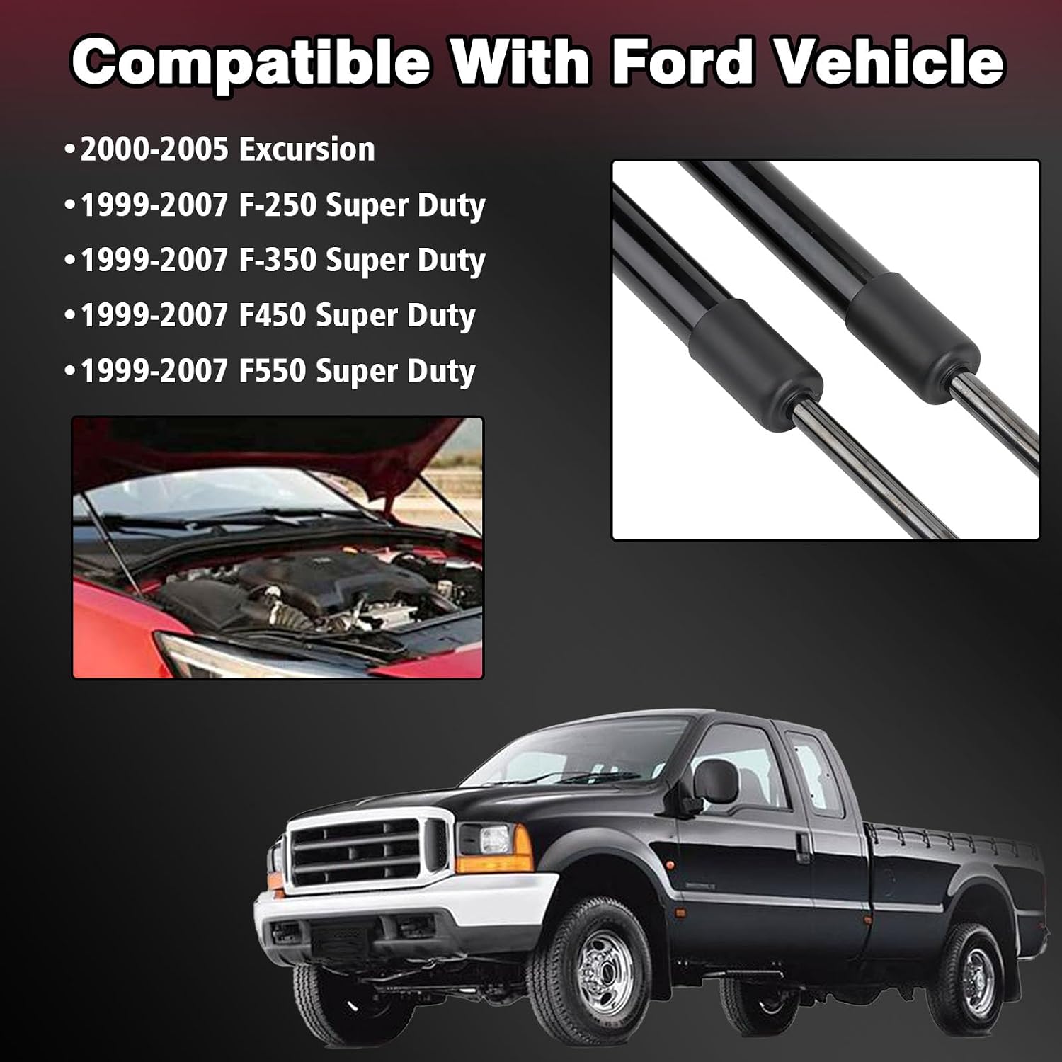 2 Pcs Front Hood Lift Supports Shocks Struts Compatible with Ford Vehicle 1999-2007 Excursion F250 F350 F450 F550 Super Duty Front Hood Lift Gas Spring Struts, Replace#SG304029 4339