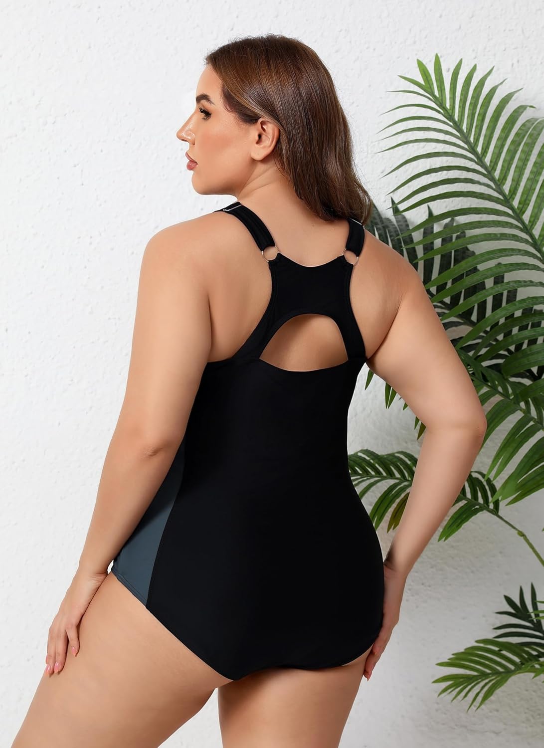 Halcurt Plus Size Athletic Swimsuit for Women Adjustable Strap Racerback One Piece Bathing Suit - Image 2