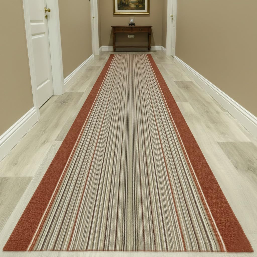 Tapis long prisme moderne rose orange de 67x725 cm pour couloir